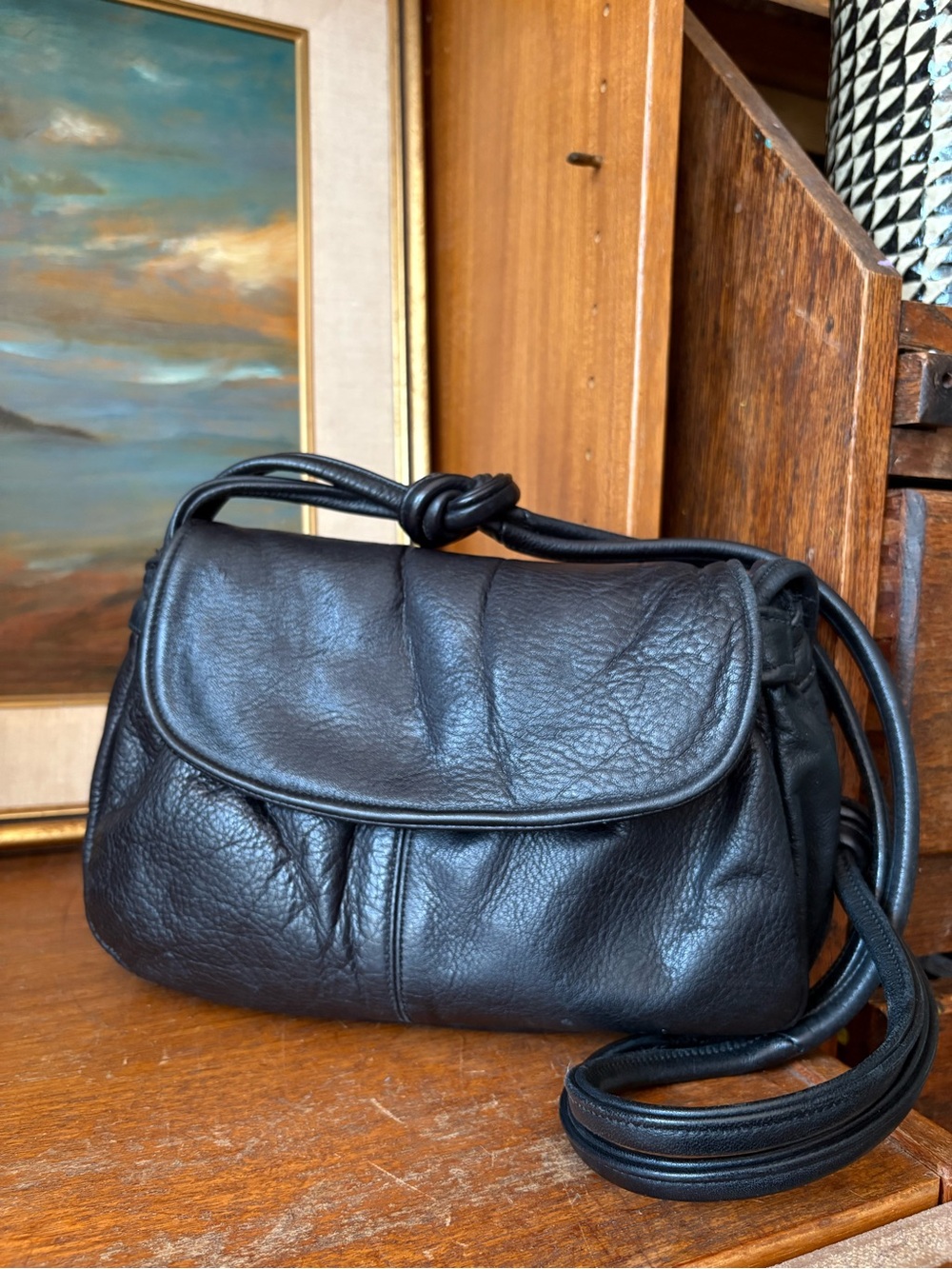 Vintage Pebbled Leather Flap Shoulder Bag